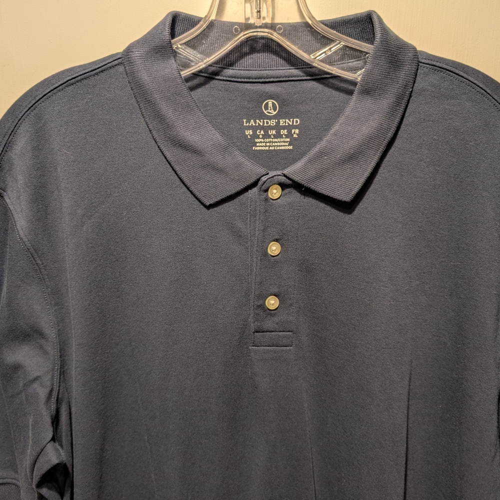 Lands' End Men's Dark Navy Polo Shirt with Three-Button Placket